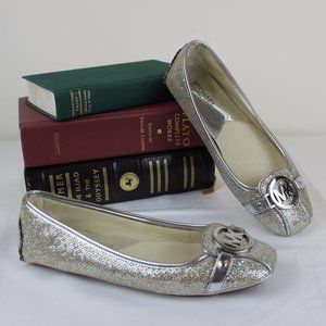 Michael Kors Fulton Mocassin Glitter Ballet Flats Silver Size 8.5